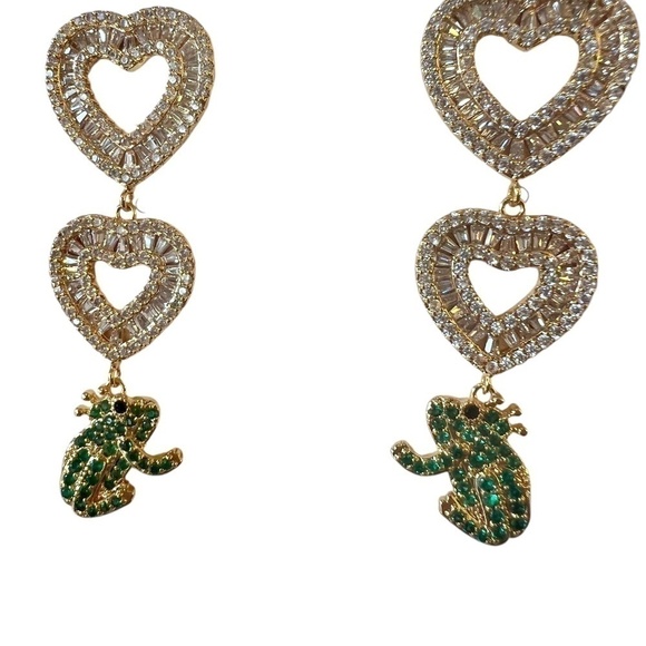 18K Goldplated & Cubic Zirconia Frog Drop Earrings - NWT - Picture 2 of 5